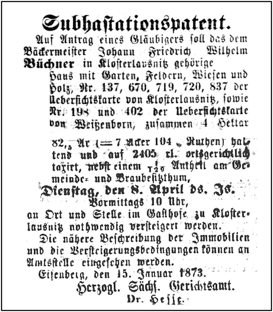 1873-04-08 Kl Versteigerung Baecker Buechner